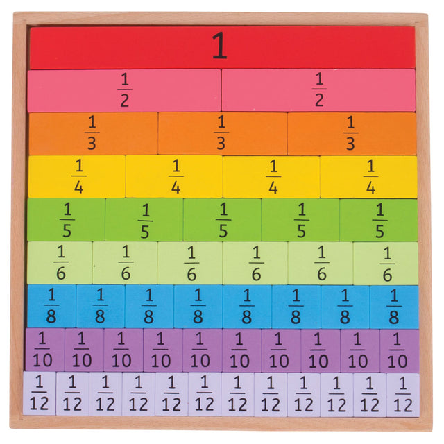 Bigjigs Toys Wooden Fractions Tray Educational Maths Toy with 51 Pieces