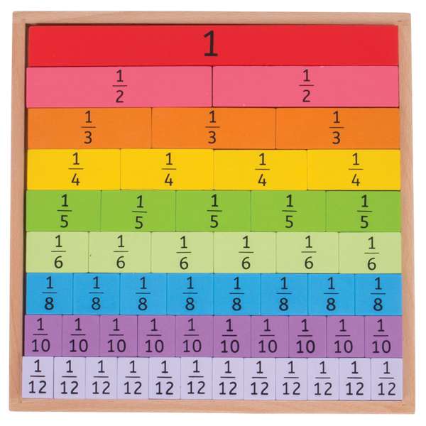 Bigjigs Toys Wooden Fractions Tray Educational Maths Toy with 51 Pieces