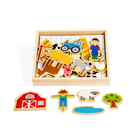 Bigjigs Toys Wooden Farm Magnets 35 Piece Magnetic Construction Set for Kids