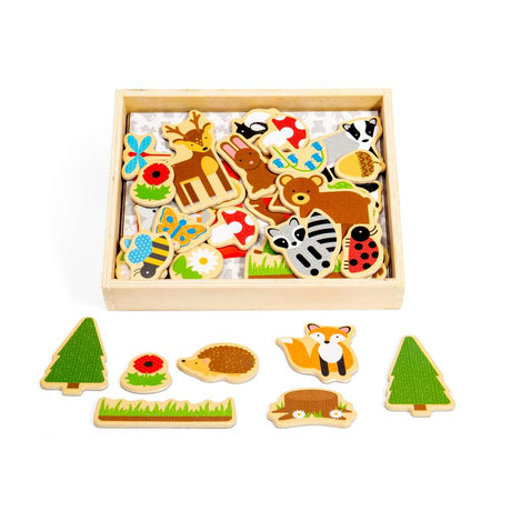 Bigjigs Toys Woodland Magnets Wooden Fridge Magnets for Kids 35 Pieces