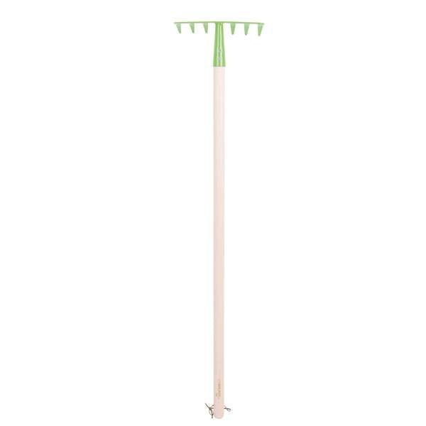 Bigjigs Toys Childrens Long Handled Green Wooden Soil Rake Garden Toy 86cm 3 Years Plus