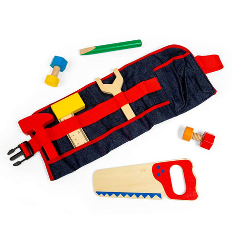Bigjigs Toys Wooden Carpenters Toolbelt Toy Set 10 Pieces