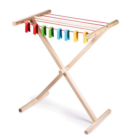 Bigjigs Toys Wooden Clothes Airer Kids Pretend Play Laundry Set with 8 Pegs