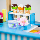 Bigjigs Toys Wooden Ice Cream Cart Pretend Play Set with 18 Accessories 3 Years Plus