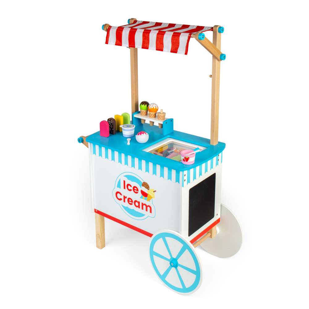 Bigjigs Toys Wooden Ice Cream Cart Pretend Play Set with 18 Accessories 3 Years Plus