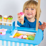 Bigjigs Toys Wooden Ice Cream Cart Pretend Play Set with 18 Accessories 3 Years Plus