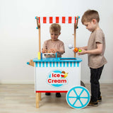 Bigjigs Toys Wooden Ice Cream Cart Pretend Play Set with 18 Accessories 3 Years Plus