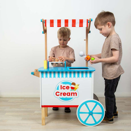 Bigjigs Toys Wooden Ice Cream Cart Pretend Play Set with 18 Accessories 3 Years Plus