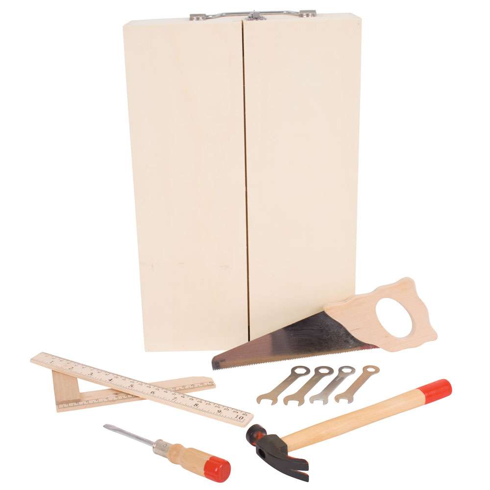 Bigjigs Toys Junior Kids Wooden Tool Box with 28 Functional Tools and Carry Case