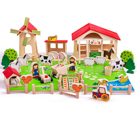 Bigjigs Toys Wooden Play Farm Set with 48 Play Pieces