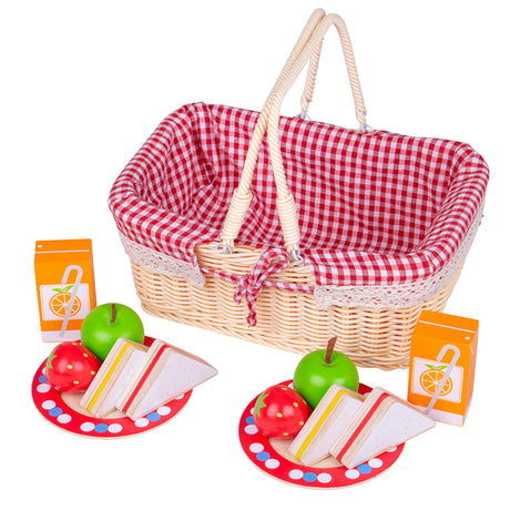 Bigjigs Toys Wooden Picnic Basket Set with Play Food and Accessories