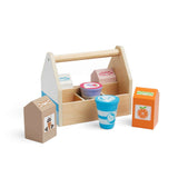 Bigjigs Toys Wooden Dairy Delivery Play Food Set with Crate 7 Pieces