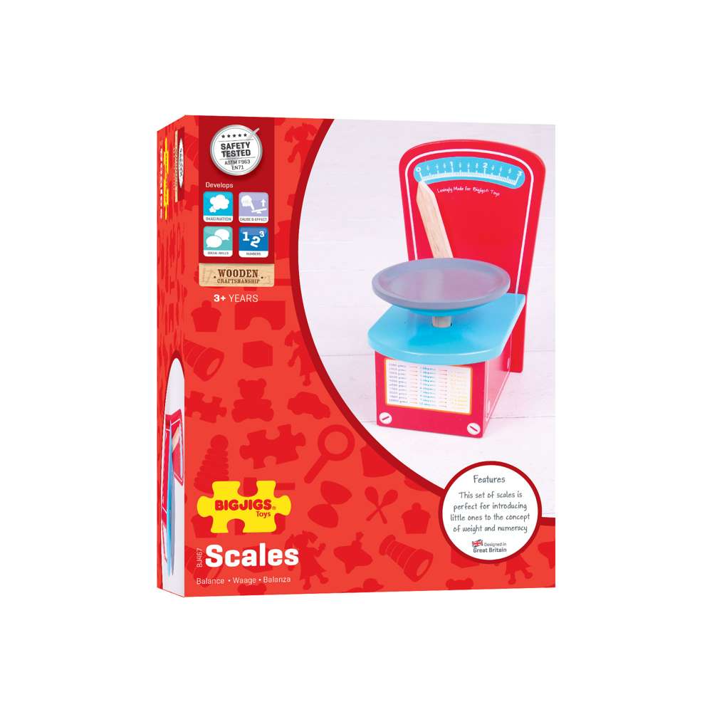 Bigjigs Toys Wooden Kitchen Scales Toy for Kids Play Shop and Kitchen Role Play
