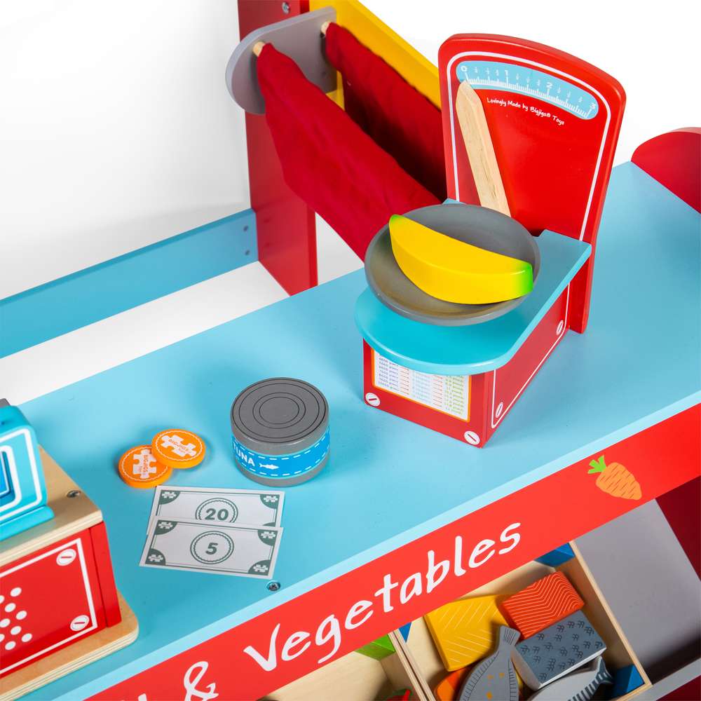 Bigjigs Toys Wooden Kitchen Scales Toy for Kids Play Shop and Kitchen Role Play