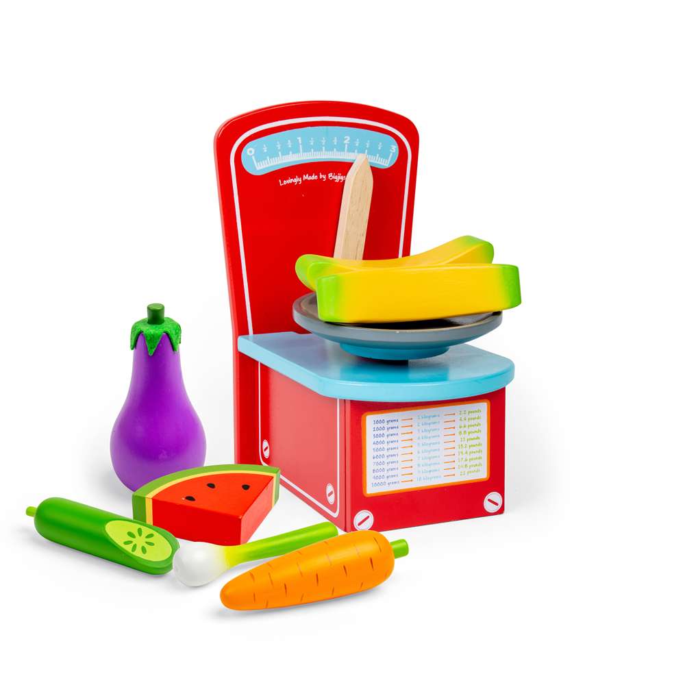 Bigjigs Toys Wooden Kitchen Scales Toy for Kids Play Shop and Kitchen Role Play