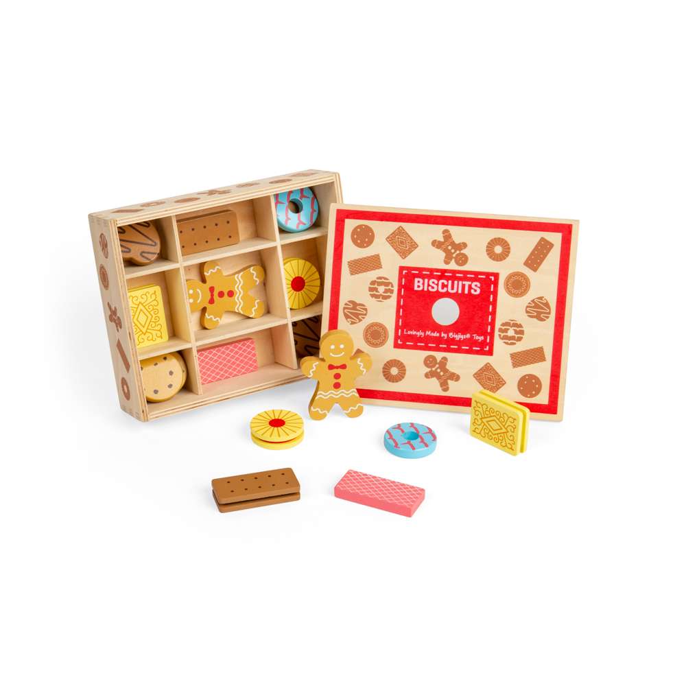 Bigjigs Toys Wooden Biscuit Box Toy Food Set with 16 Pieces 3 Years+