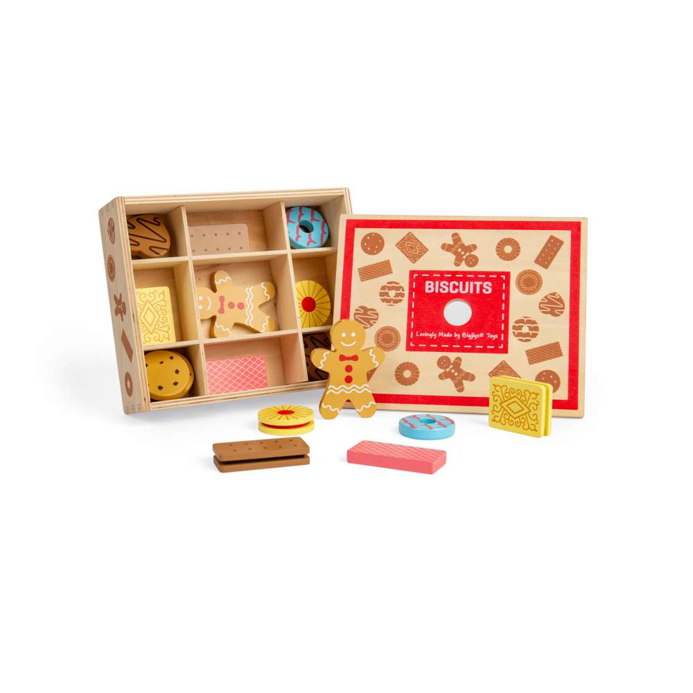 Bigjigs Toys Wooden Biscuit Box Toy Food Set with 16 Pieces 3 Years+
