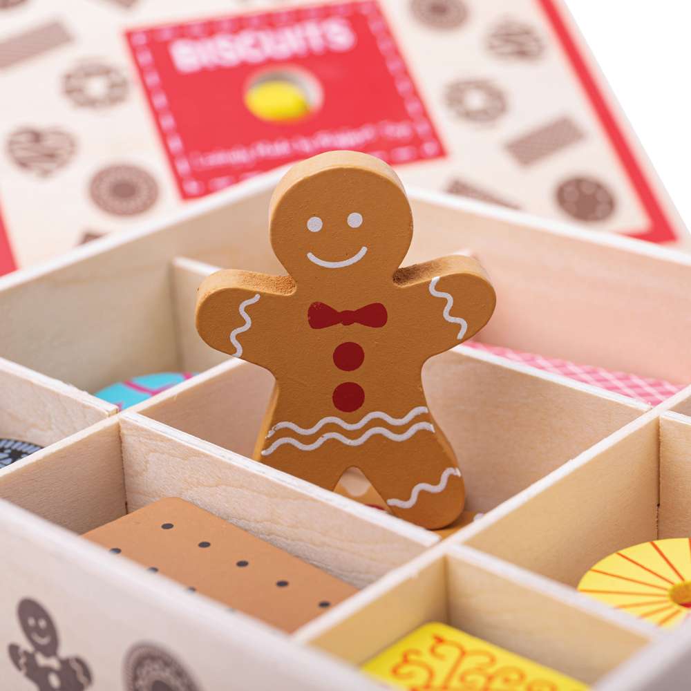 Bigjigs Toys Wooden Biscuit Box Toy Food Set with 16 Pieces 3 Years+