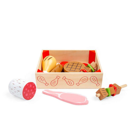 Bigjigs Toys Wooden Meat Crate Toy Play Food 10 Pieces
