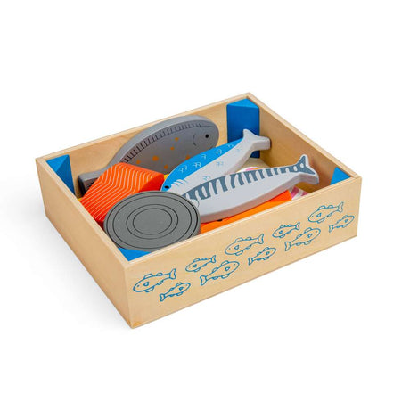 Bigjigs Toys Wooden Fish Crate Play Food Set 9 Pieces