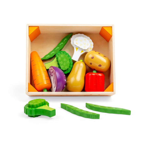 Bigjigs Toys Wooden Vegetable Crate Play Food Set 10 Pieces