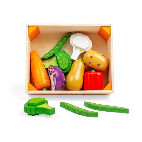Bigjigs Toys Wooden Vegetable Crate Play Food Set 10 Pieces