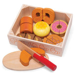 Bigjigs Toys Wooden Cutting Bread and Pastries Crate Toy Kitchen Food Set 7 Pieces