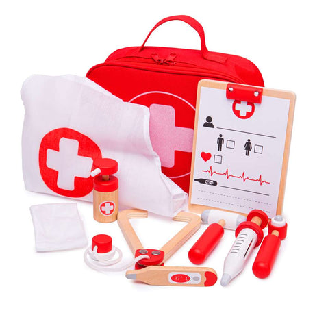 Bigjigs Toys Wooden Kids Doctor Kit 10 Piece Pretend Play Set with Carry Bag