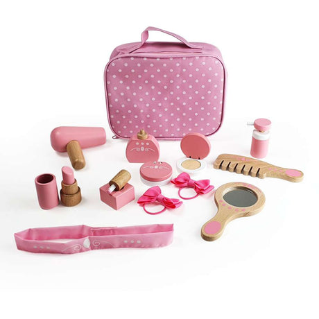 Bigjigs Toys Wooden Vanity Kit Pretend Play Set with 11 Pieces and Fabric Bag