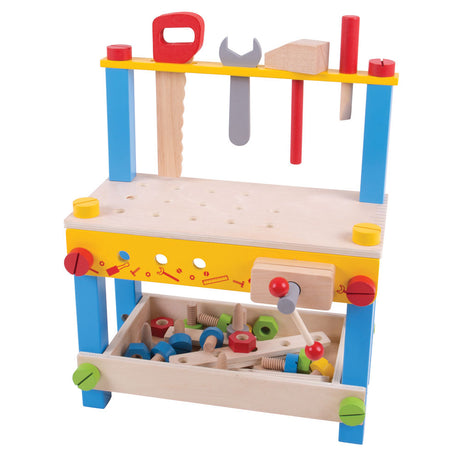 Bigjigs Toys My First Workbench Wooden Kids Tool Bench with 26 Play Pieces