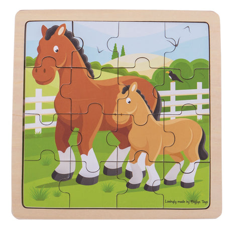 Bigjigs Toys Horse and Baby Wooden Chunky Puzzle 16 Pieces