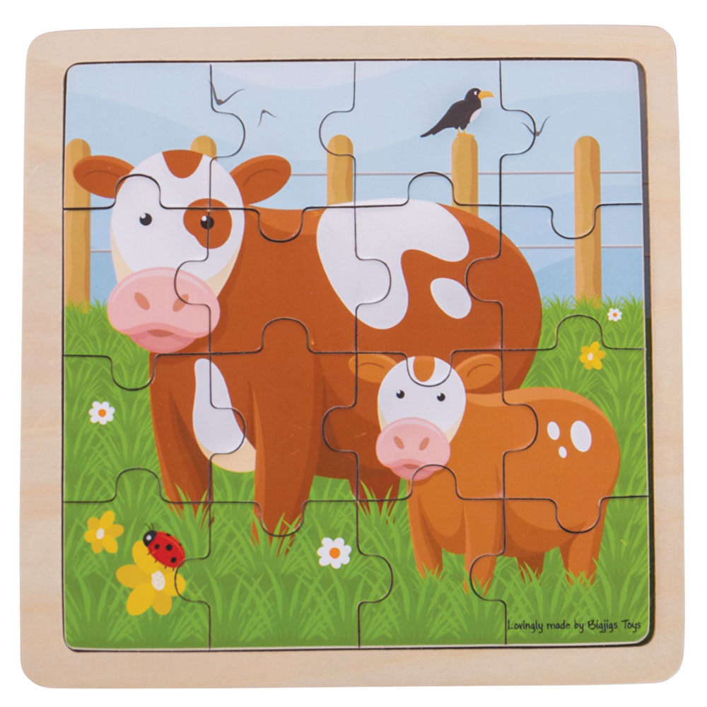 Bigjigs Toys Wooden Cow and Calf Jigsaw Puzzle 16 Pieces