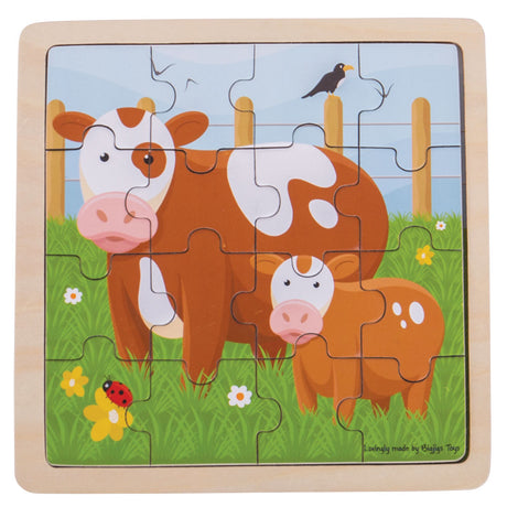 Bigjigs Toys Wooden Cow and Calf Jigsaw Puzzle 16 Pieces
