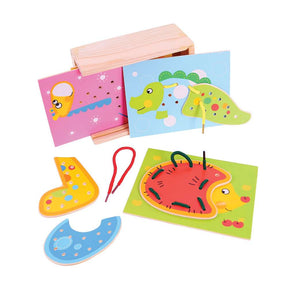 Bigjigs Toys Wooden Animal Lacing Blocks Educational Toy with 16 Play Pieces
