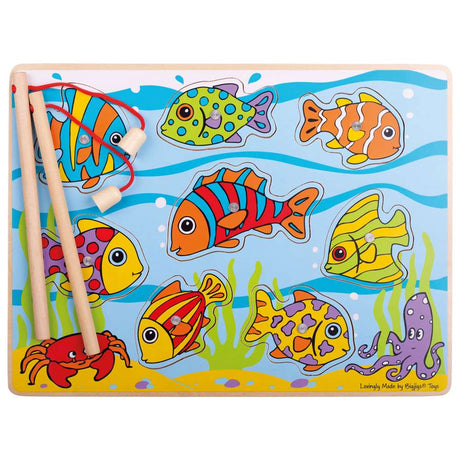 Bigjigs Toys Wooden Magnetic Fishing Game Board with 10 Play Pieces