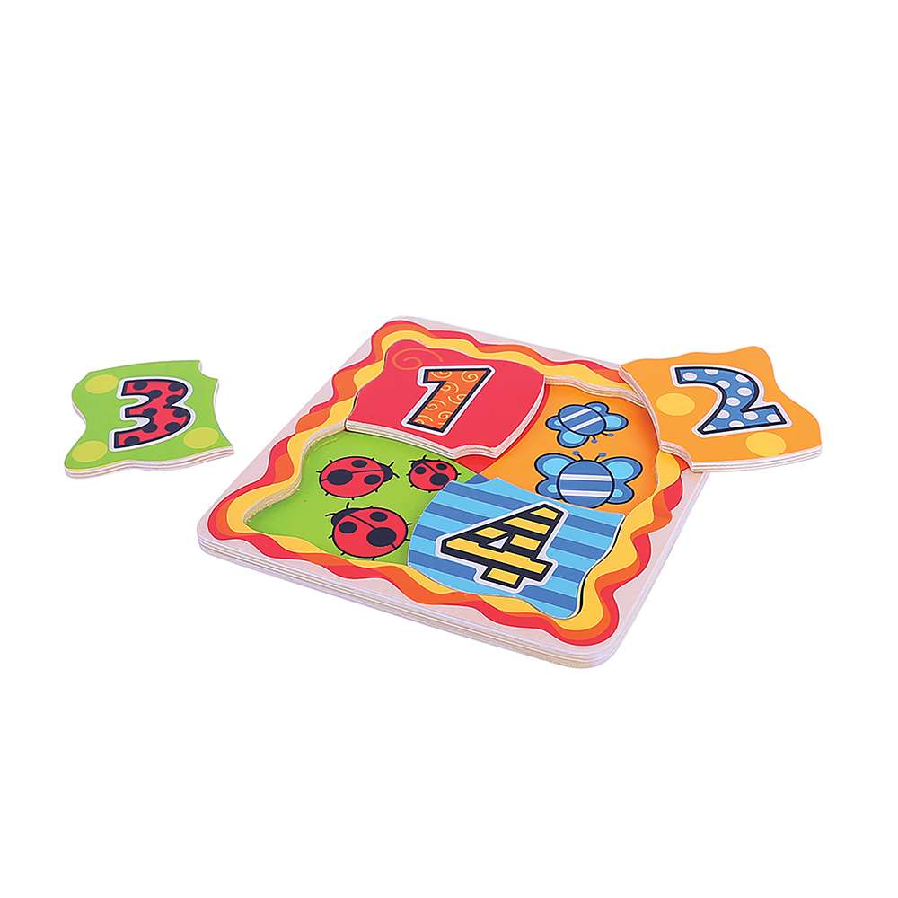 Bigjigs Toys Wooden Number Matching Puzzle Educational Toy for Toddlers 4 Pieces