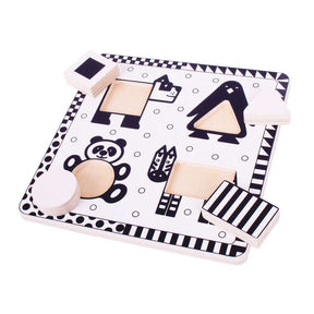 Bigjigs Toys Black and White Wooden Chunky Animal Puzzle for Babies and Toddlers 4 Pieces