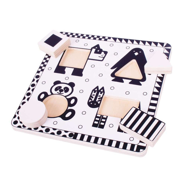 Bigjigs Toys Black and White Wooden Chunky Animal Puzzle for Babies and Toddlers 4 Pieces
