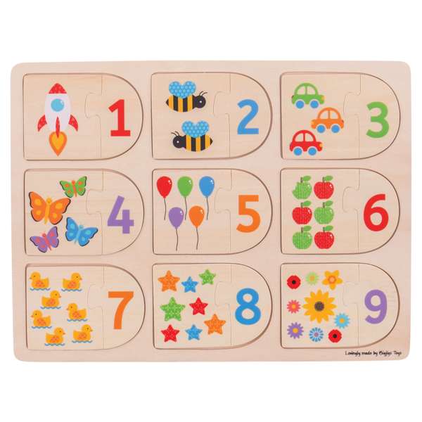 Bigjigs Toys Wooden Number and Shapes Matching Puzzle 18 Pieces