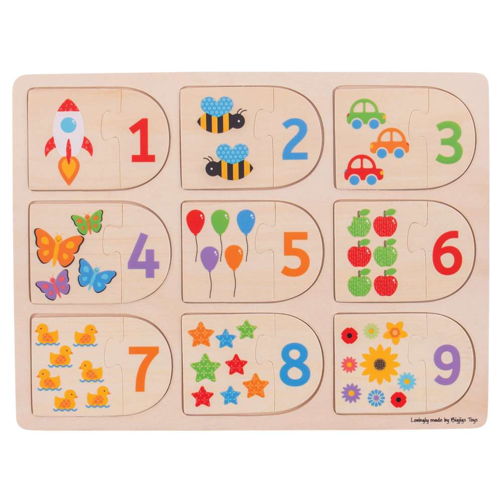 Bigjigs Toys Wooden Number and Shapes Matching Puzzle 18 Pieces