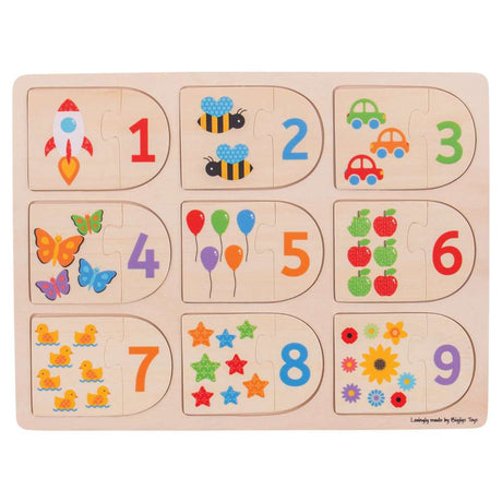 Bigjigs Toys Wooden Number and Shapes Matching Puzzle 18 Pieces