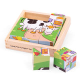 Bigjigs Toys Wooden Cube Puzzle Educational Animal Matching Toy 9 Pieces