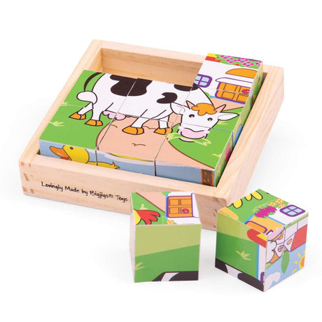 Bigjigs Toys Wooden Cube Puzzle Educational Animal Matching Toy 9 Pieces