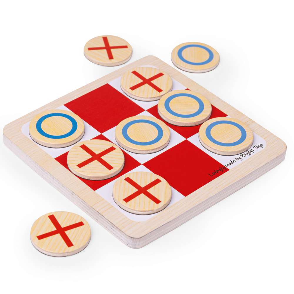 Bigjigs Toys Wooden Noughts and Crosses Strategy Board Game with 10 Play Pieces