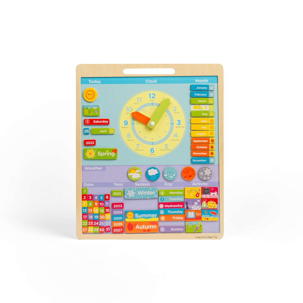 Bigjigs Toys Magnetic Weather Board Educational Calendar Clock Toy with 73 Pieces