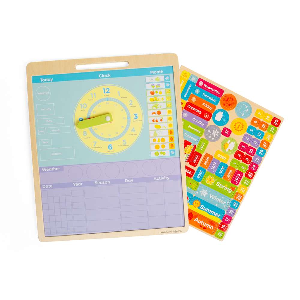 Bigjigs Toys Magnetic Weather Board Educational Calendar Clock Toy with 73 Pieces