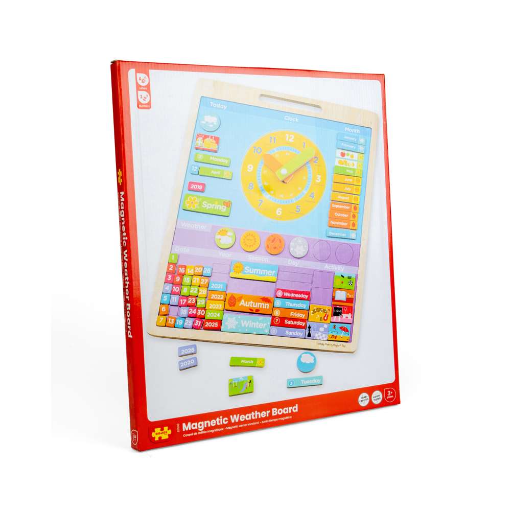 Bigjigs Toys Magnetic Weather Board Educational Calendar Clock Toy with 73 Pieces