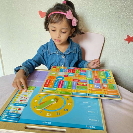 Bigjigs Toys Magnetic Weather Board Educational Calendar Clock Toy with 73 Pieces