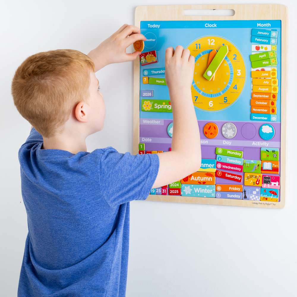 Bigjigs Toys Magnetic Weather Board Educational Calendar Clock Toy with 73 Pieces