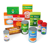Bigjigs Toys Wooden Cupboard Groceries Play Food Set for Kids Kitchen and Shop Toys